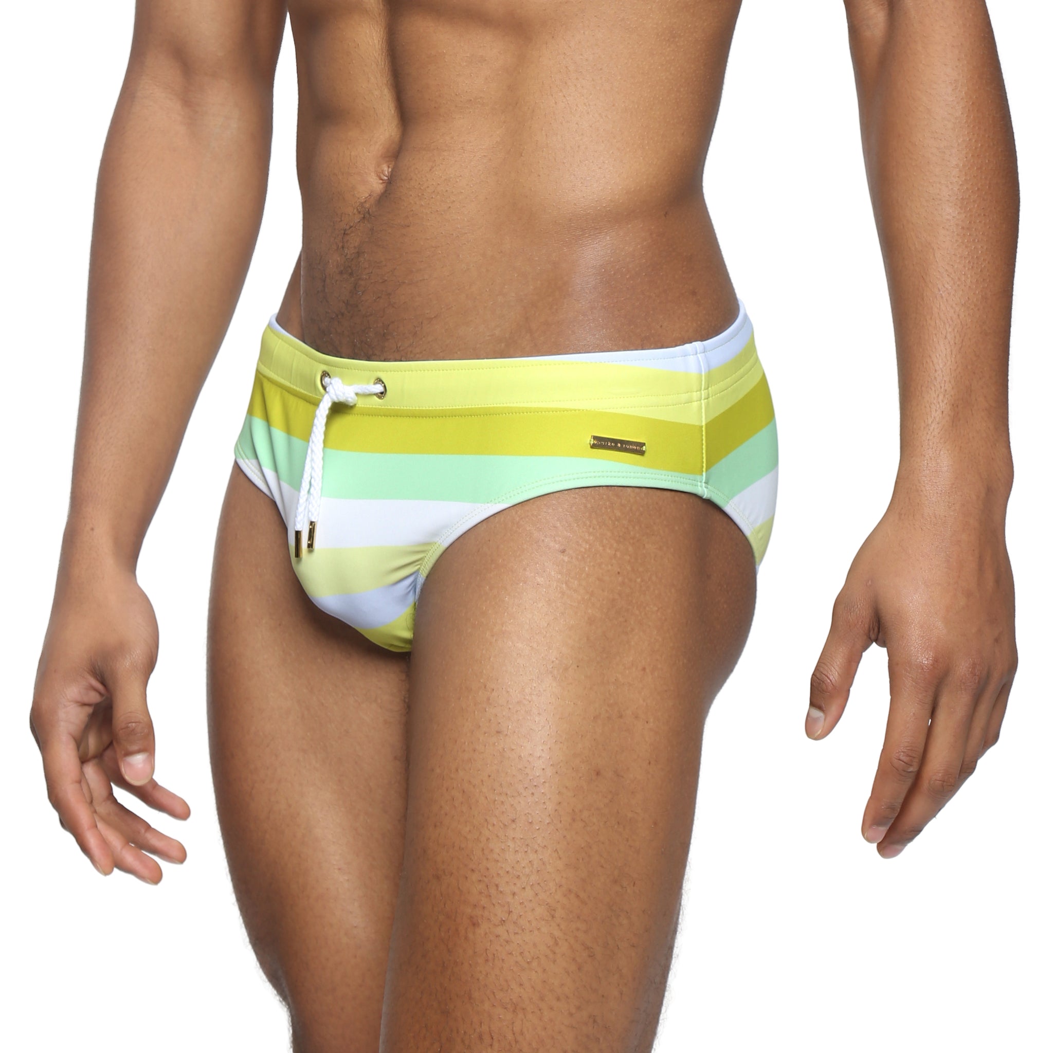 Parke & Ronen Limone Ischia Meridian Swim Brief - men's low-rise swim brief in limone ischia, back view