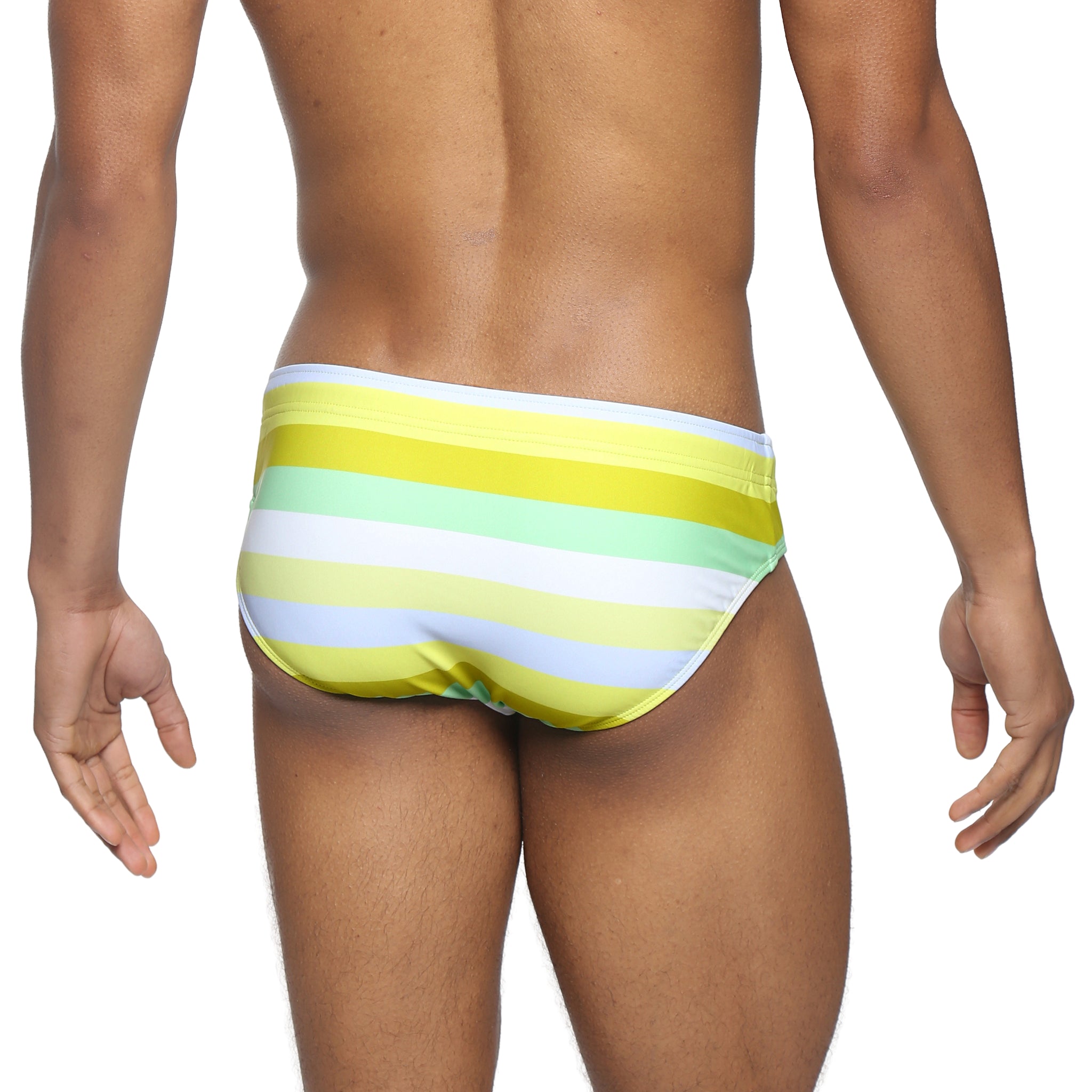 Parke & Ronen Limone Ischia Meridian Swim Brief - men's low-rise swim brief in limone ischia, side view