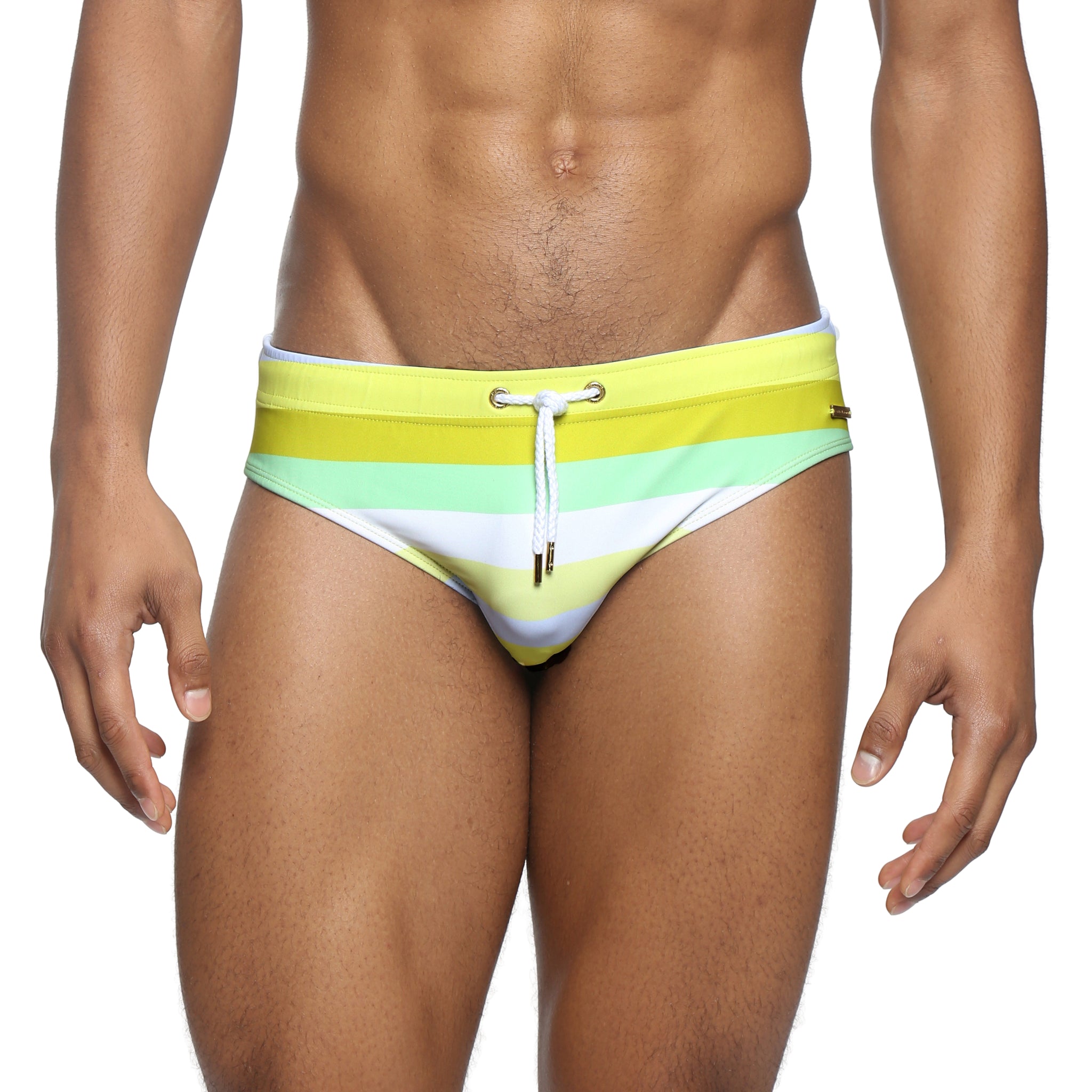 Parke & Ronen Limone Ischia Meridian Swim Brief - men's low-rise swim brief in limone ischia, front view