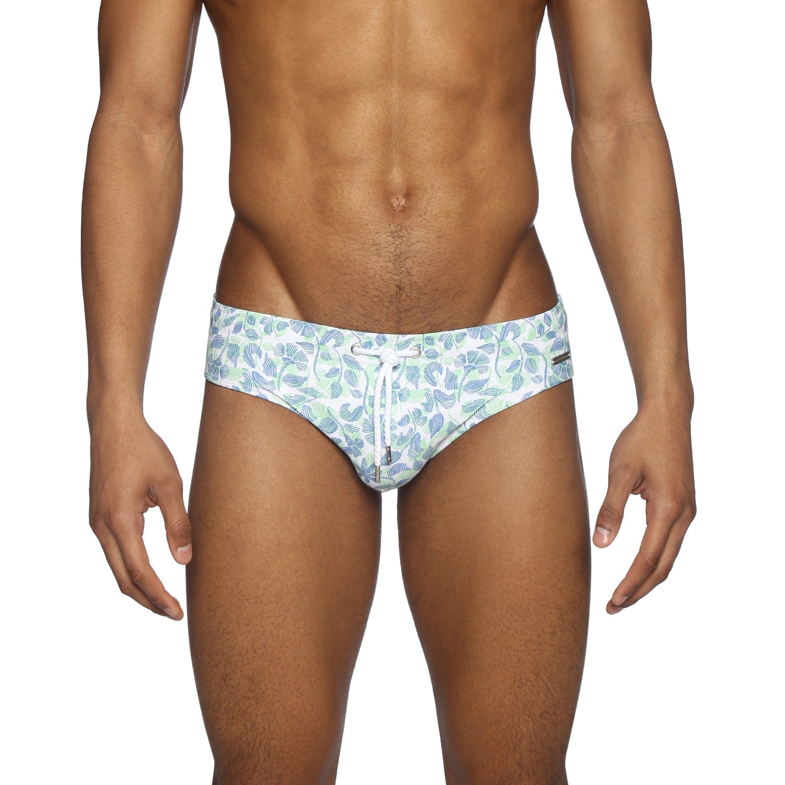 Parke & Ronen Lime Havana Leaf Meridian Bikini - mens swim briefs front view