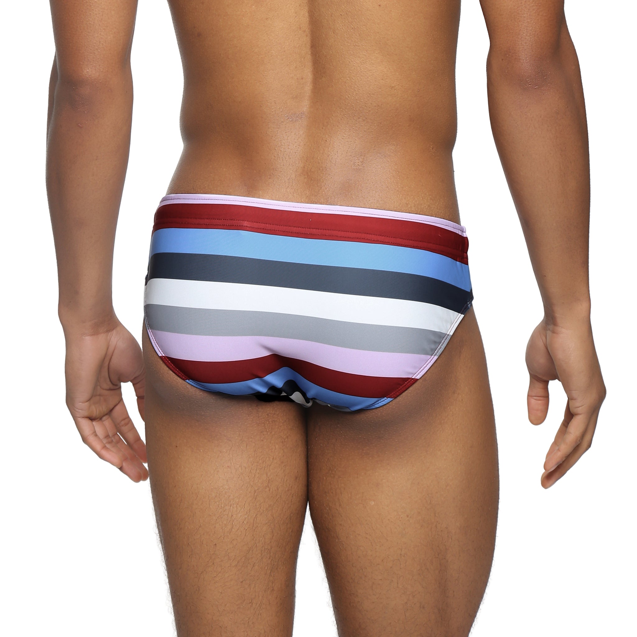 Parke & Ronen Maroon Ischia Meridian Swim Brief - men's low-rise swim brief in maroon ischia, back view