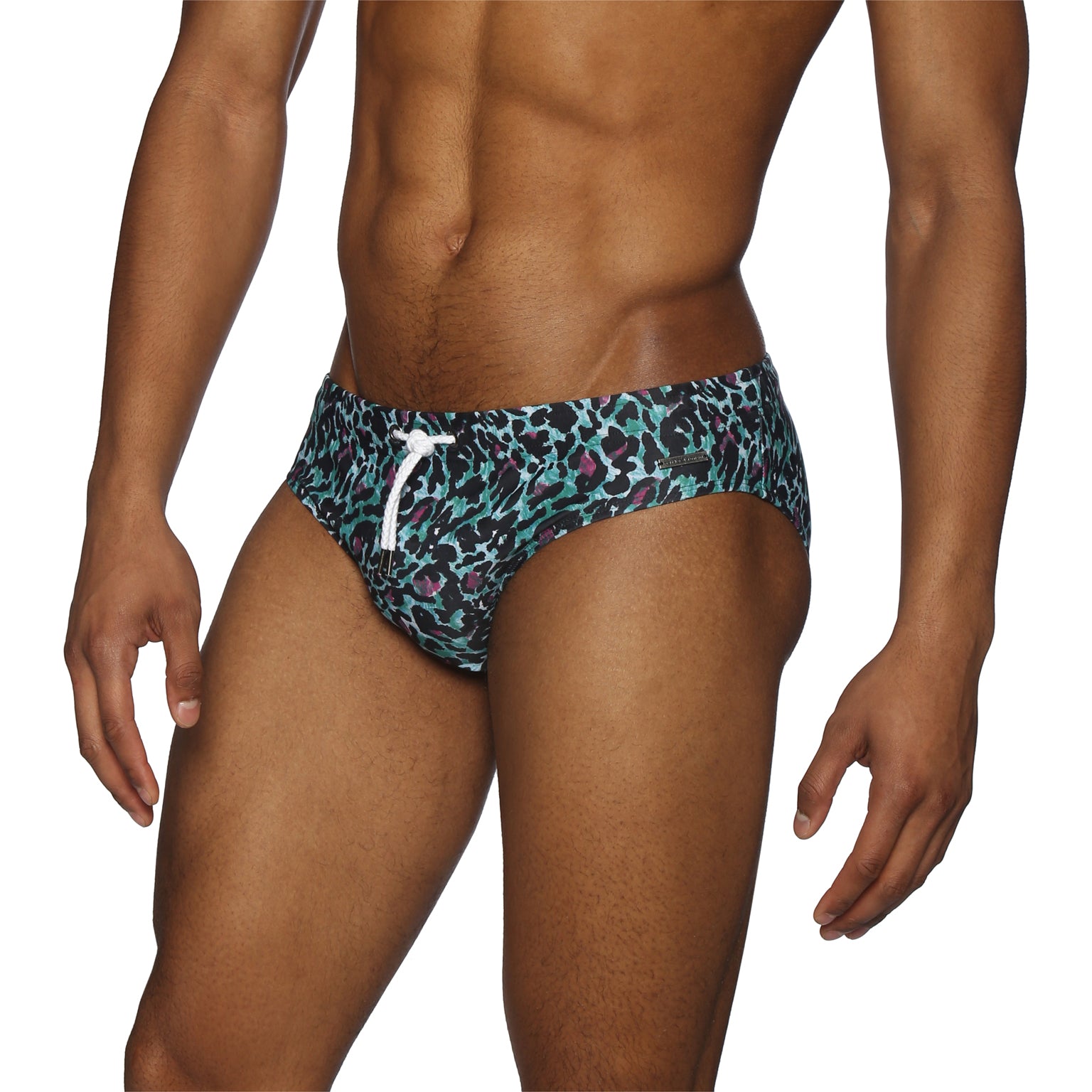 Parke & Ronen Jaguar Teal Meridian Bikini - mens swim briefs side view