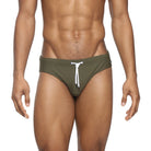Parke & Ronen Army Meridian Swim Brief - men's low-rise swim brief in army, front view