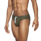 Parke & Ronen Army Meridian Swim Brief - men's low-rise swim brief in army, side view
