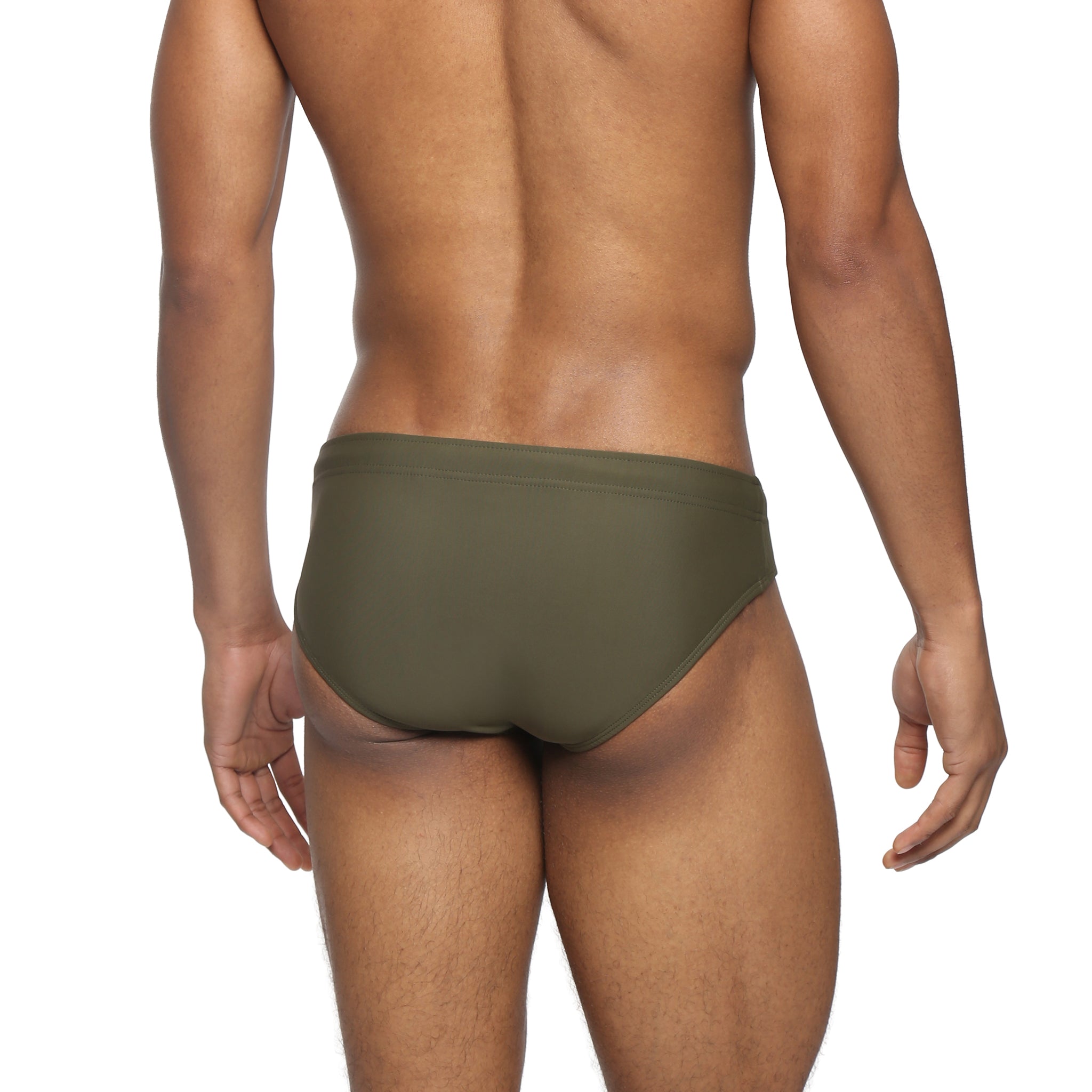 Parke & Ronen Army Meridian Swim Brief - men's low-rise swim brief in army, back view