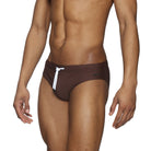 Parke & Ronen Chocolate Meridian Swim Brief - men's low-rise swim brief in chocolate, side view