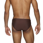Parke & Ronen Chocolate Meridian Swim Brief - men's low-rise swim brief in chocolate, back view