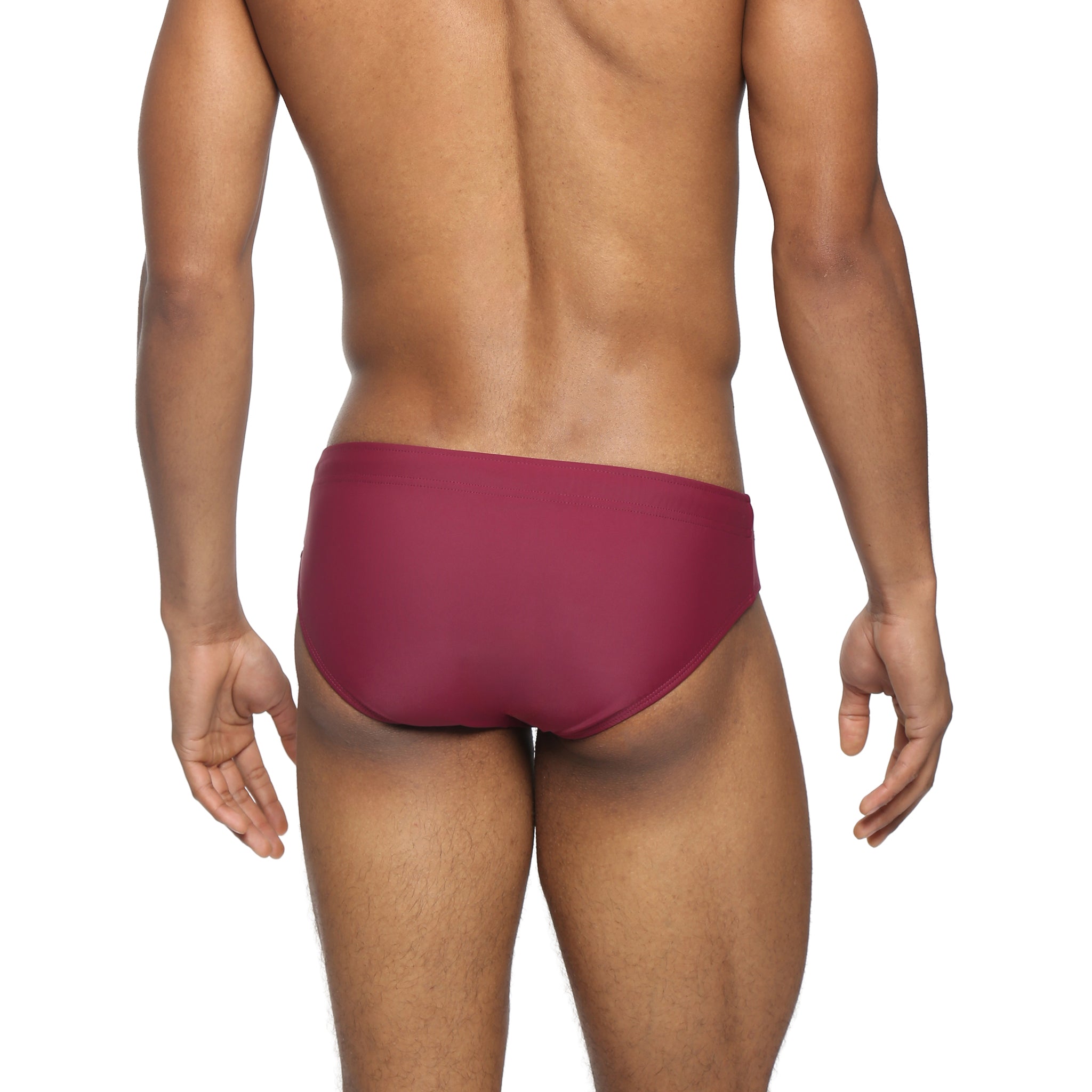 Parke & Ronen Garnet Meridian Swim Brief - men's low-rise swim brief in garnet, back view