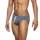 Parke & Ronen Grey Meridian Swim Brief - men's low-rise swim brief in grey, side view