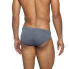 Parke & Ronen Grey Meridian Swim Brief - men's low-rise swim brief in grey, back view