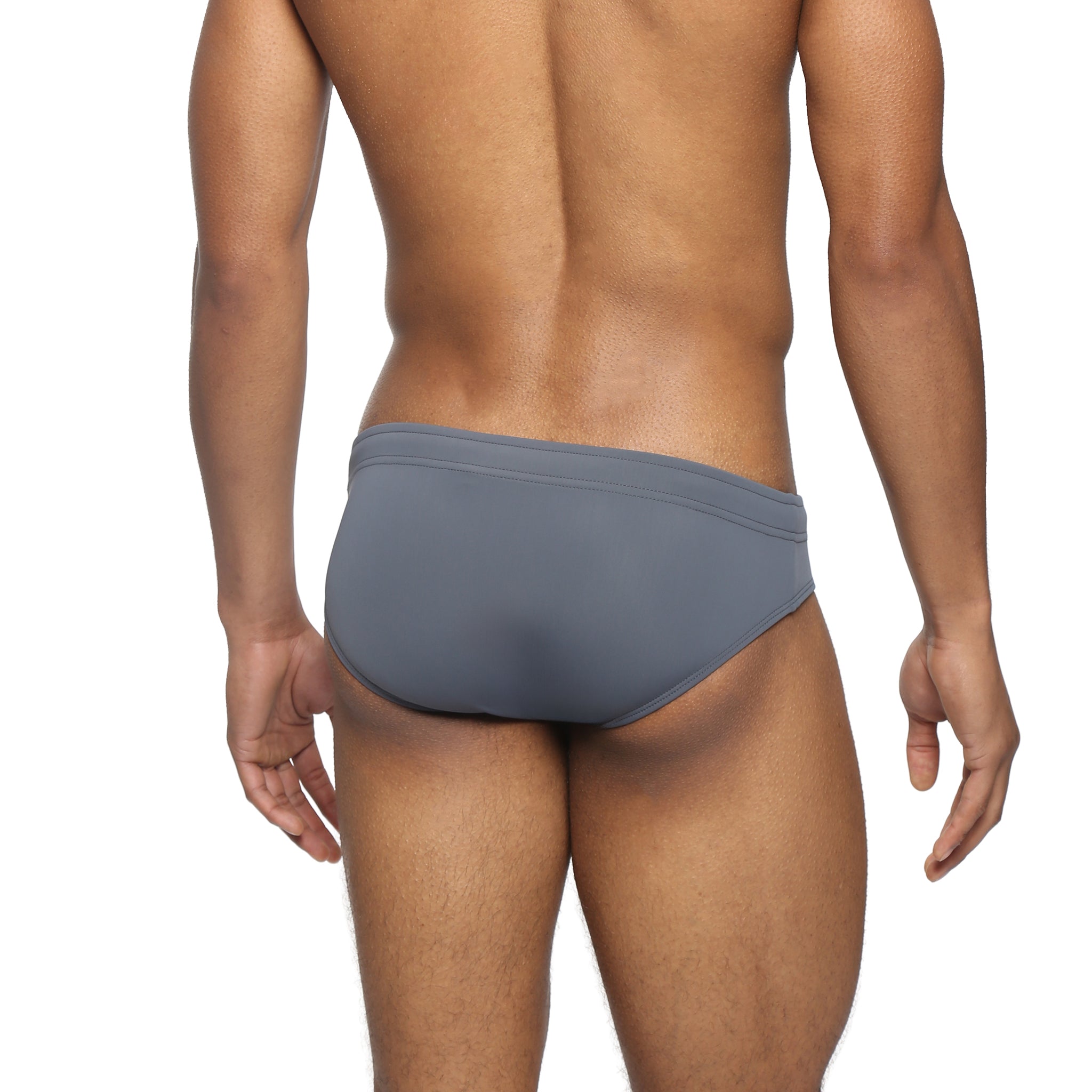 Parke & Ronen Grey Meridian Swim Brief - men's low-rise swim brief in grey, back view