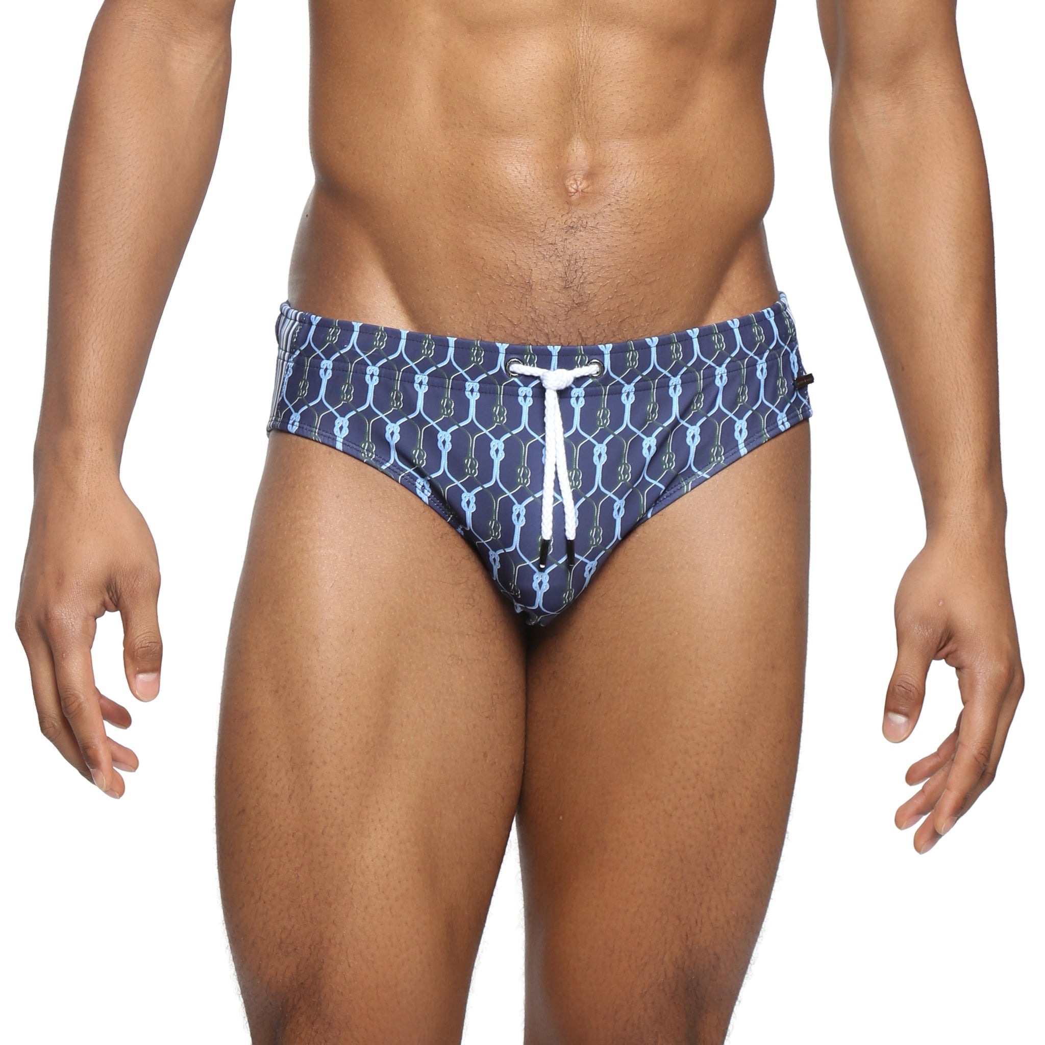 Parke & Ronen Navy Voyager Meridian Swim Brief - men's low-rise swim brief in navy voyager, front view