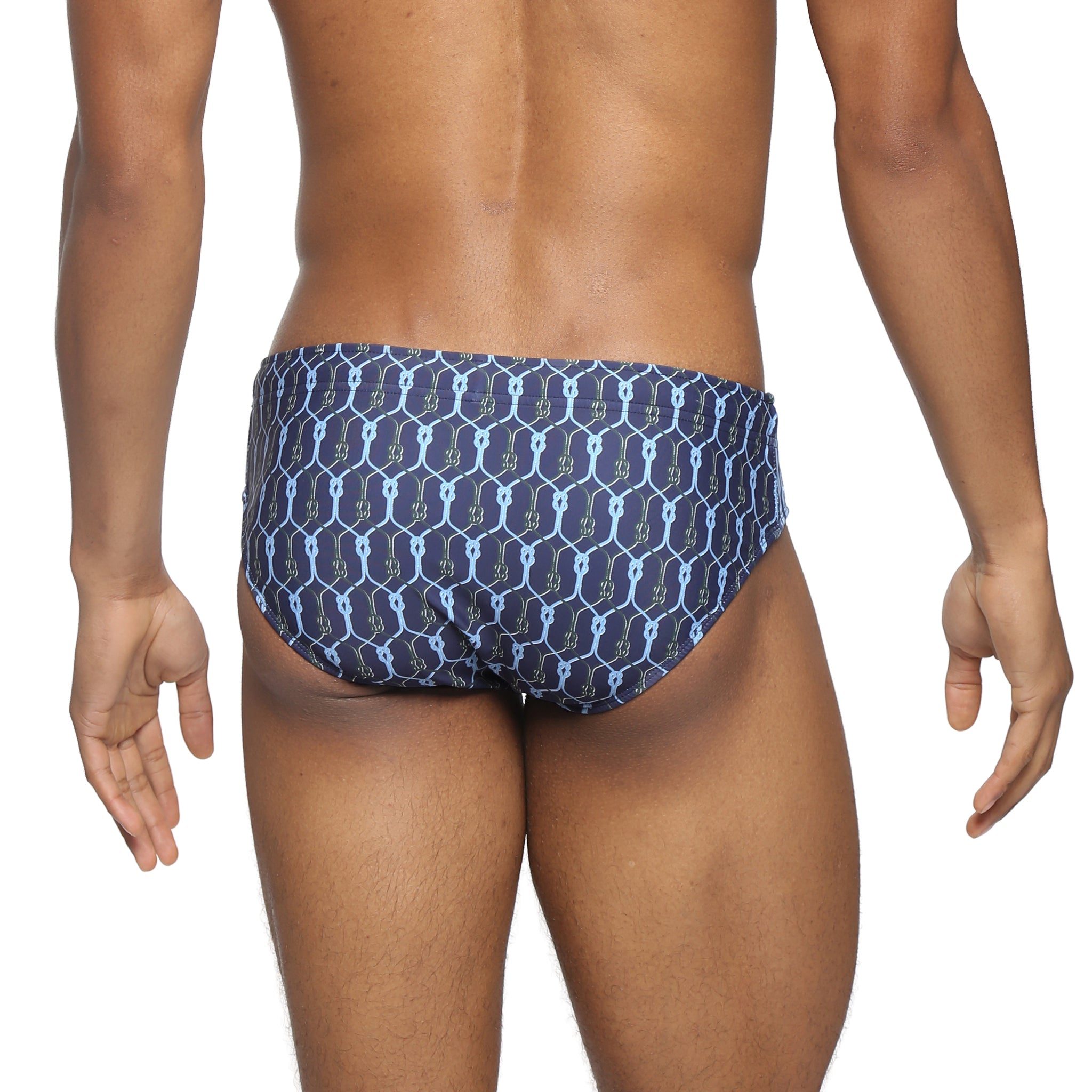 Parke & Ronen Navy Voyager Meridian Swim Brief - men's low-rise swim brief in navy voyager, back view