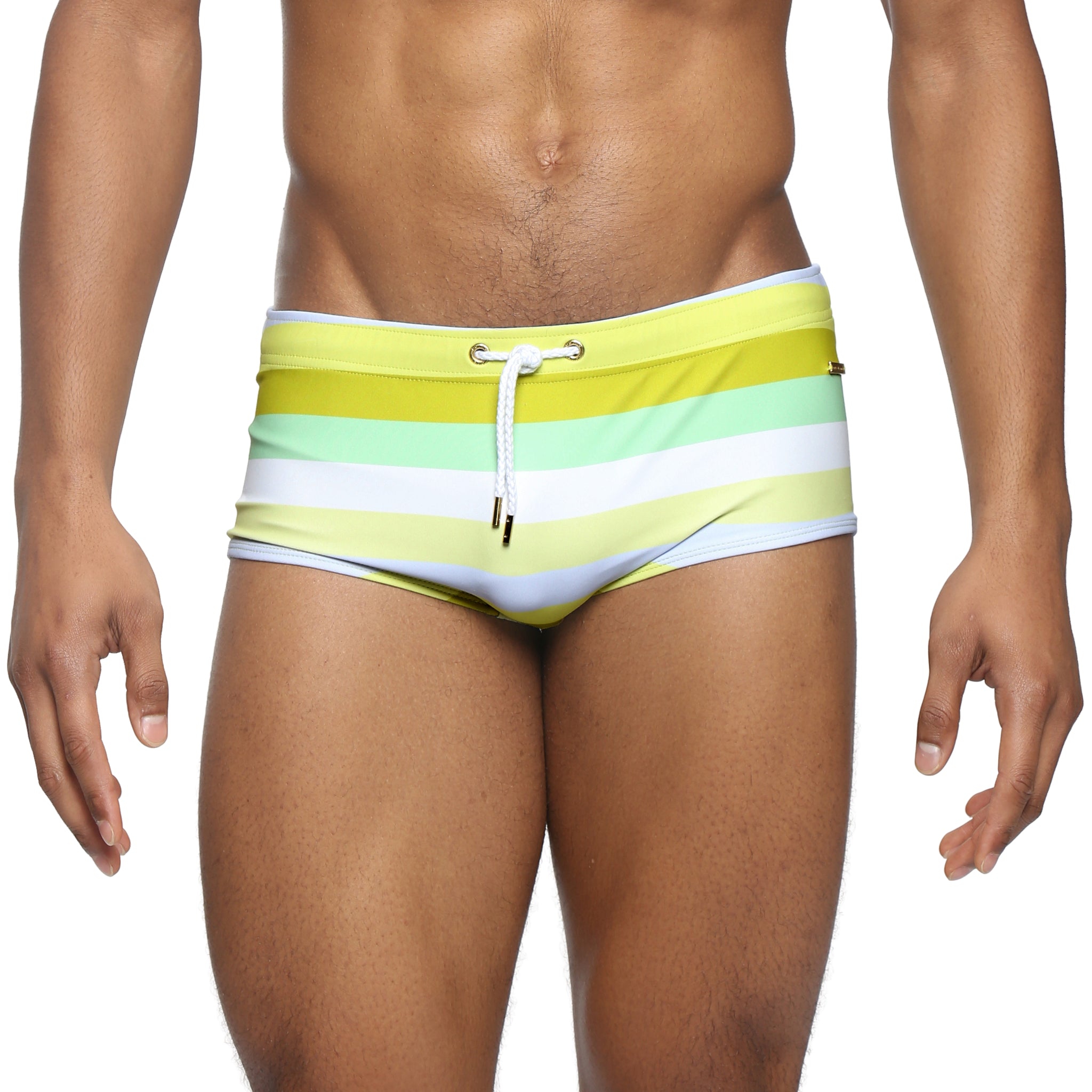 Parke & Ronen Limone Ischia Corcovado Swim Brief - men's square-cut swim brief in limone ischia, front view