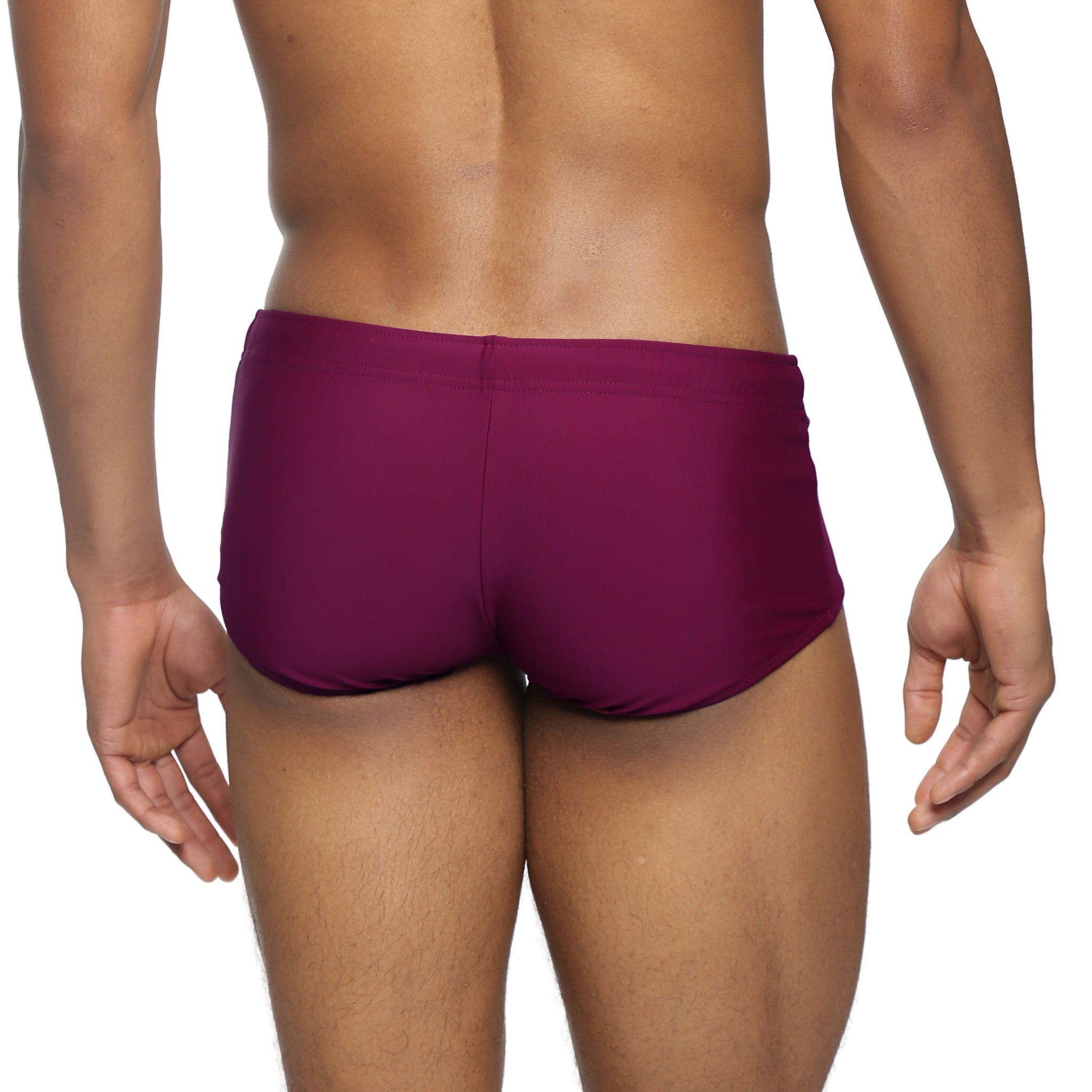 Parke & Ronen Garnet Corcovado Swim Brief - men's square-cut swim brief in garnet, back view