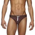 Parke & Ronen Chocolate Blade Swim Brief - men's high-cut swim brief in chocolate, front view