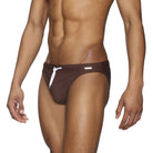 Parke & Ronen Chocolate Blade Swim Brief - men's high-cut swim brief in chocolate, side view