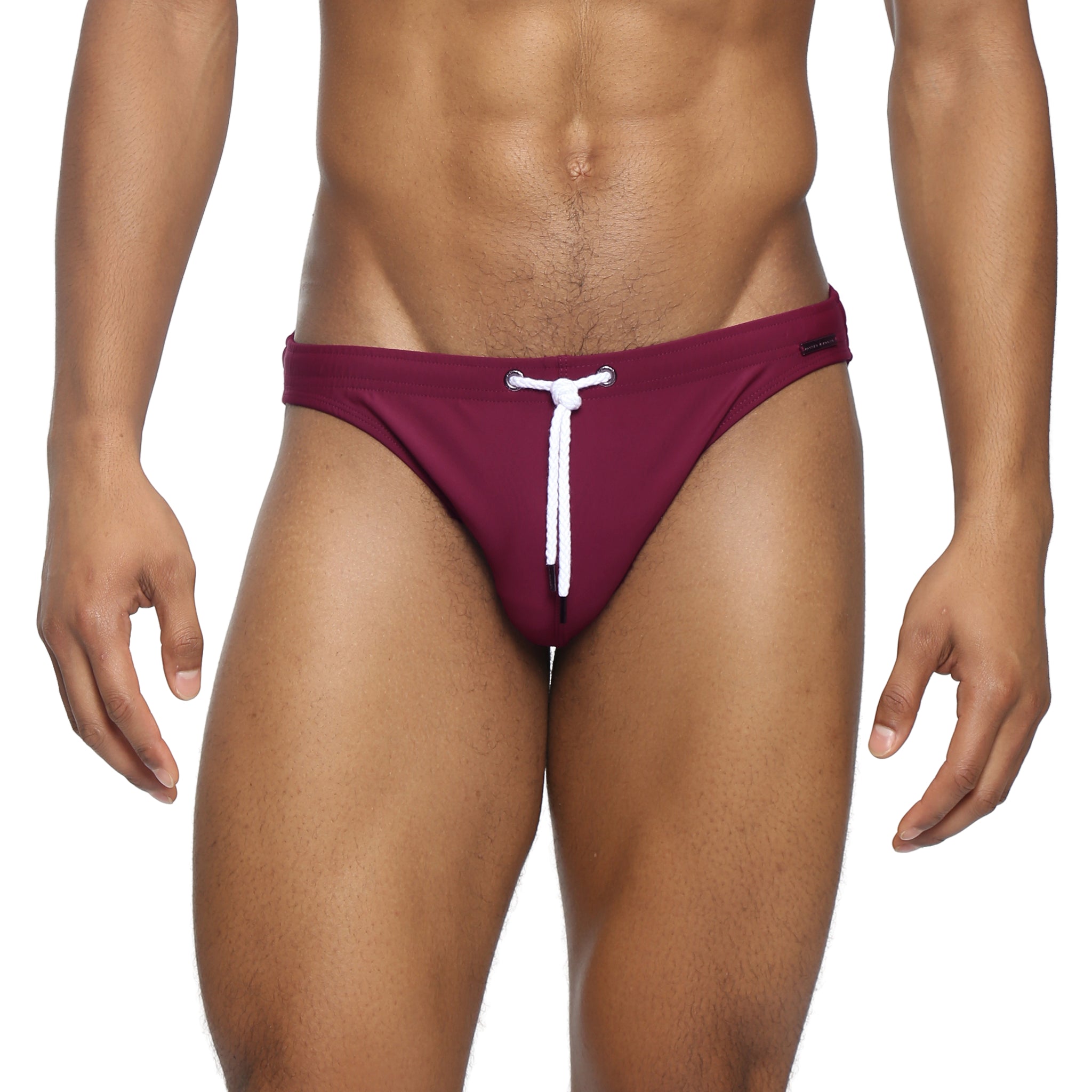 Parke & Ronen Garnet Blade Swim Brief - men's high-cut swim brief in garnet, front view