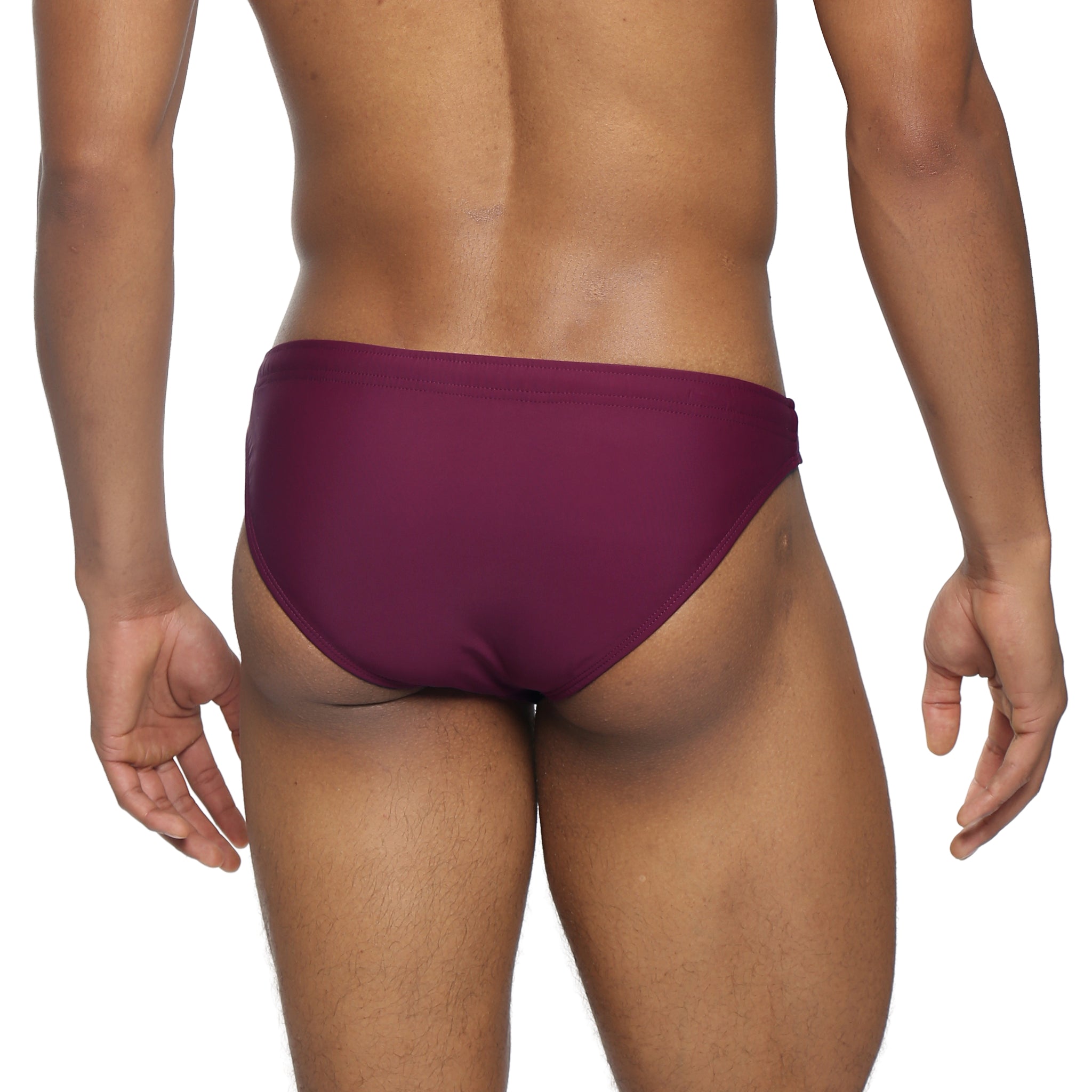 Parke & Ronen Garnet Blade Swim Brief - men's high-cut swim brief in garnet, back view