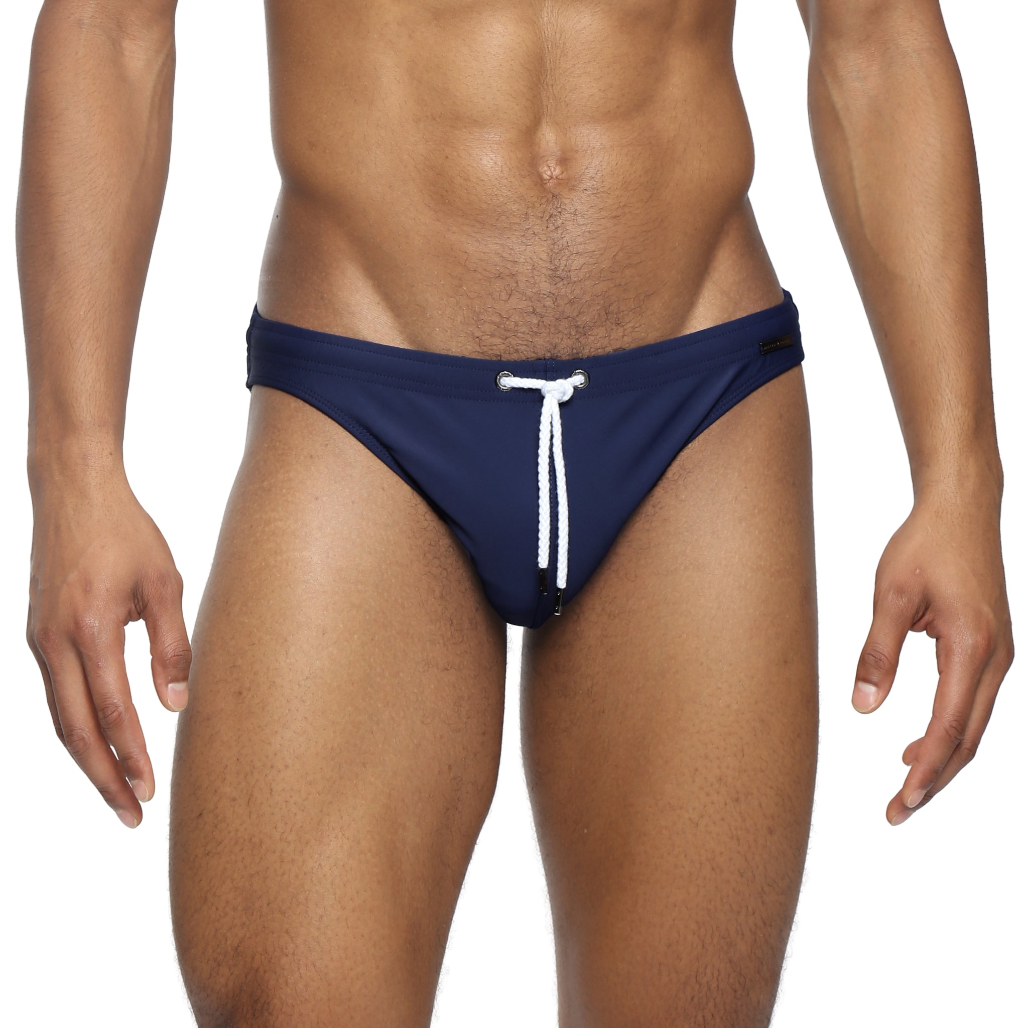 Parke & Ronen Navy Blade Swim Brief - men's high-cut swim brief in navy, front view