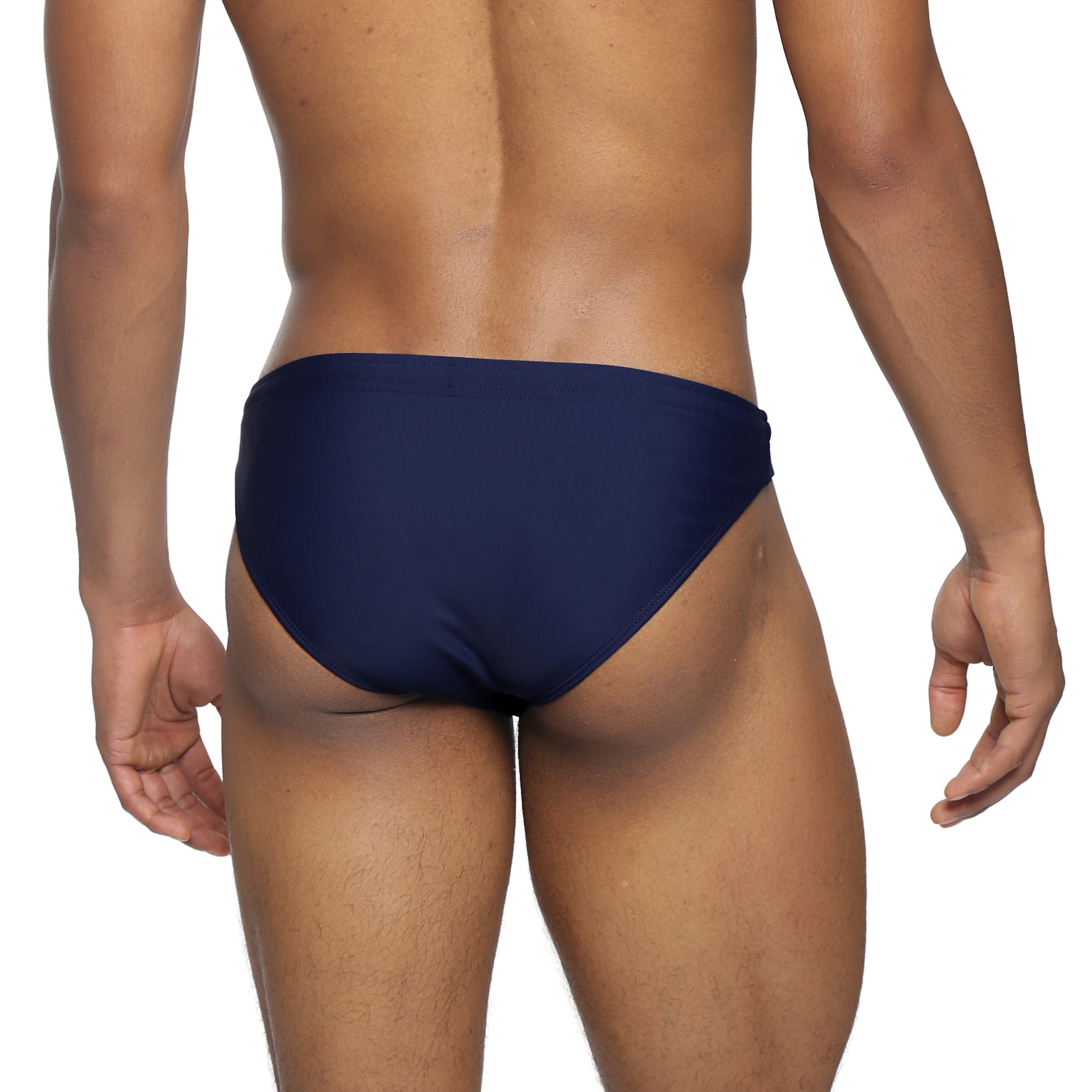 Parke & Ronen Navy Blade Swim Brief - men's high-cut swim brief in navy, back view