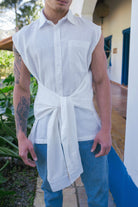 Etalon Tie Linen Sleeveless Shirt - close-up of linen and tie detail