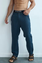 Etalon Perfect Blue Linen Pant - men's linen pants back pockets, side view