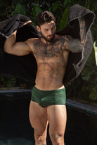 Étalon Olive Swim Sunga - men's swim brief worn poolside, full body front