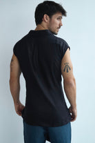 Etalon Tie Linen Sleeveless Shirt - men's sleeveless shirt embroidered pocket, back view
