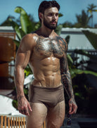Étalon Brown Swim Sunga - men's Brazilian swimwear, lifestyle beach shot