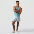 Parke & Ronen Azure Twilo Print Mesh Roxy Tank Azure — close-up of Twilo print mesh fabric