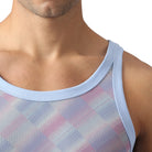 Parke & Ronen Lavender Twilo Print Mesh Roxy Tank Lavender — neckline and knit-trim detail