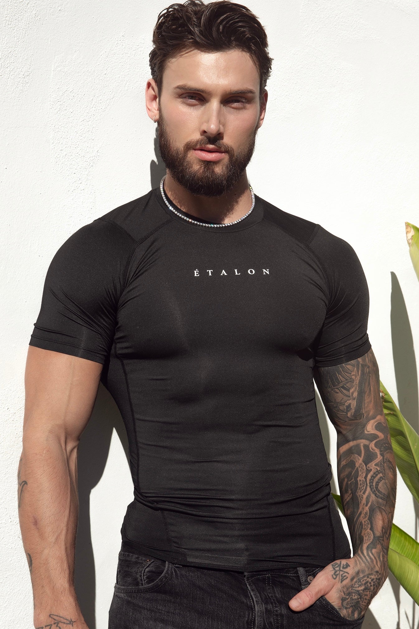 Etalon Signature Compression Shirt Black - men's compression shirt with embroidered logo, front view