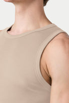 Awry Ribbed Tank Sand — men's soft ribbed cropped tank, alternate size view