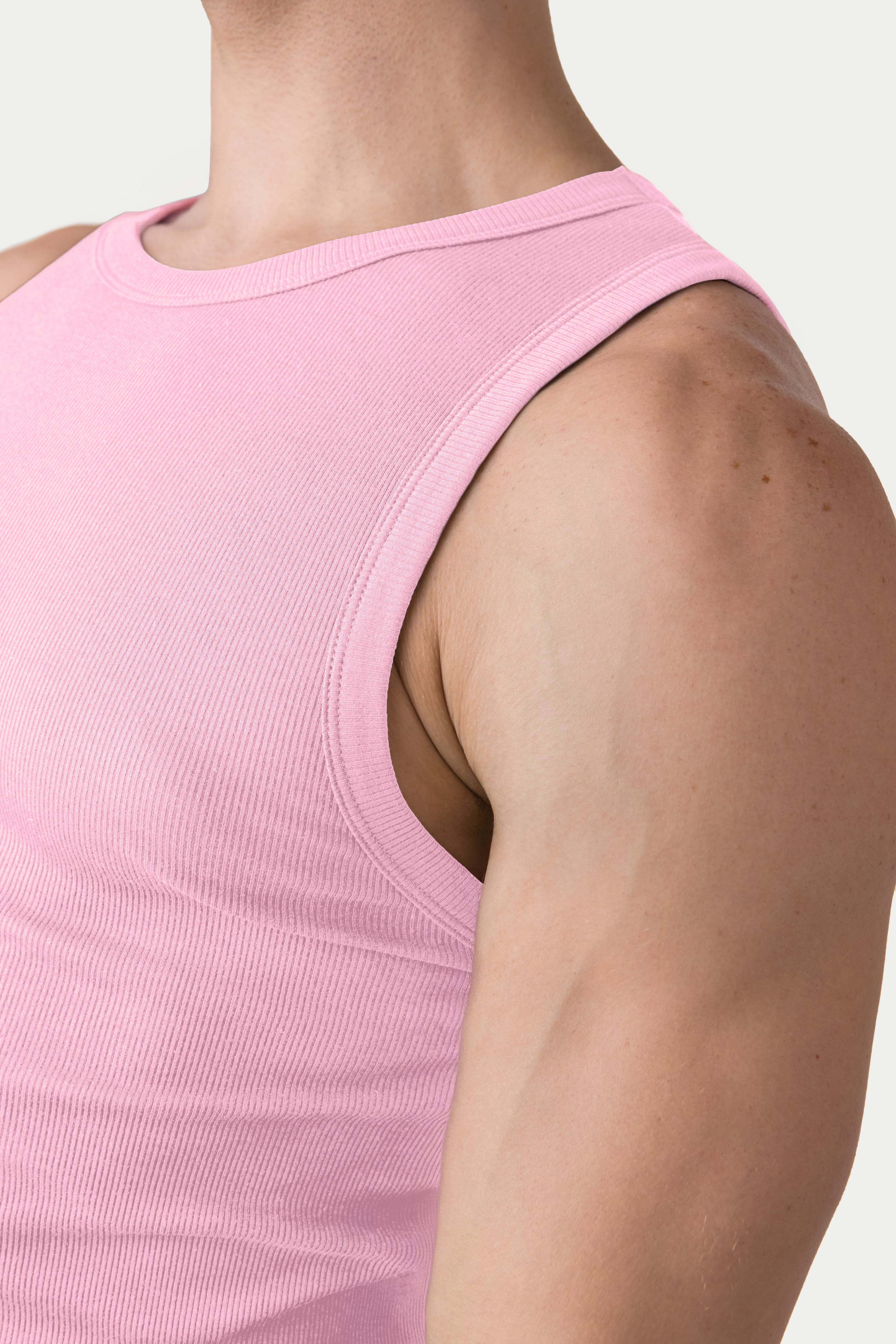 Awry Ribbed Tank Pink — men's soft ribbed cropped tank, alternate size view