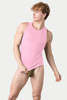 Awry Ribbed Tank Pink — men's cropped ribbed tank top, front view