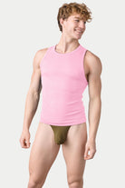 Awry Ribbed Tank Pink — ribbed fabric detail and hip-length crop