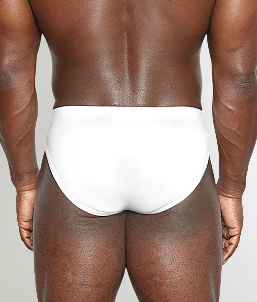 Helio Artemis Brief Cloudstone - men's mid-rise nylon-Lycra brief, back view