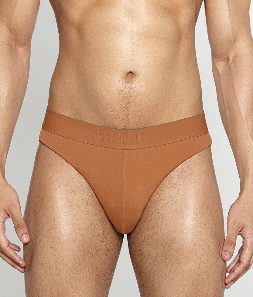 Helio Artemis Brief Cognac - men's luxury nylon brief underwear, front view