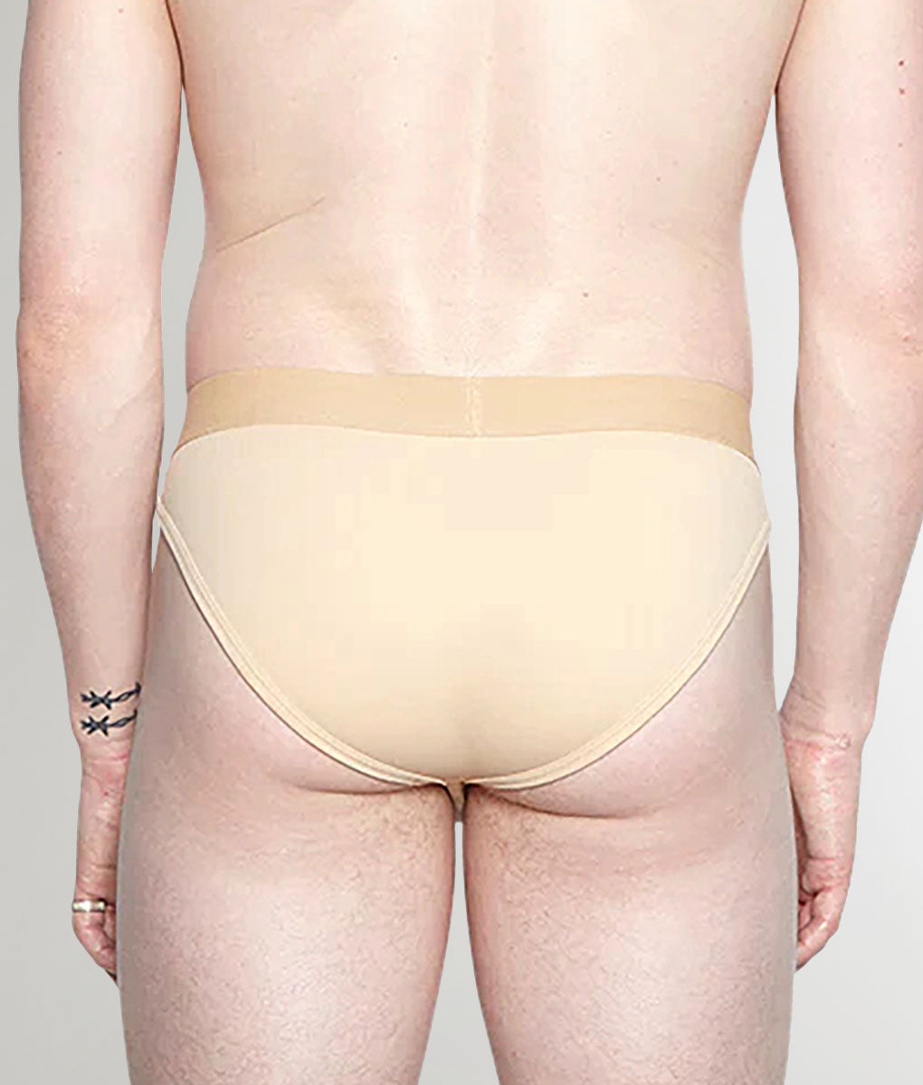 Helio Artemis Brief Sandstone - men's mid-rise nylon-Lycra brief, back view