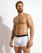 Reputation Boxer Brief 01 White - men's extended-leg boxer brief, full body on-model front view