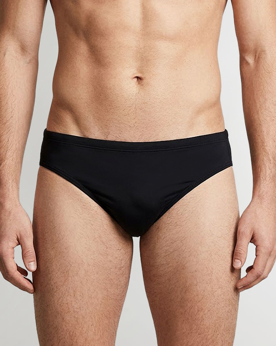 Sean & Val Classic Brief Black — men's quick-dry swim brief, product flat lay