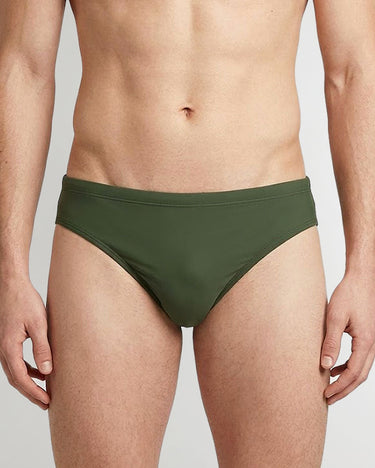 Sean & Val Classic Brief Olive — men's quick-dry swim brief, product flat lay