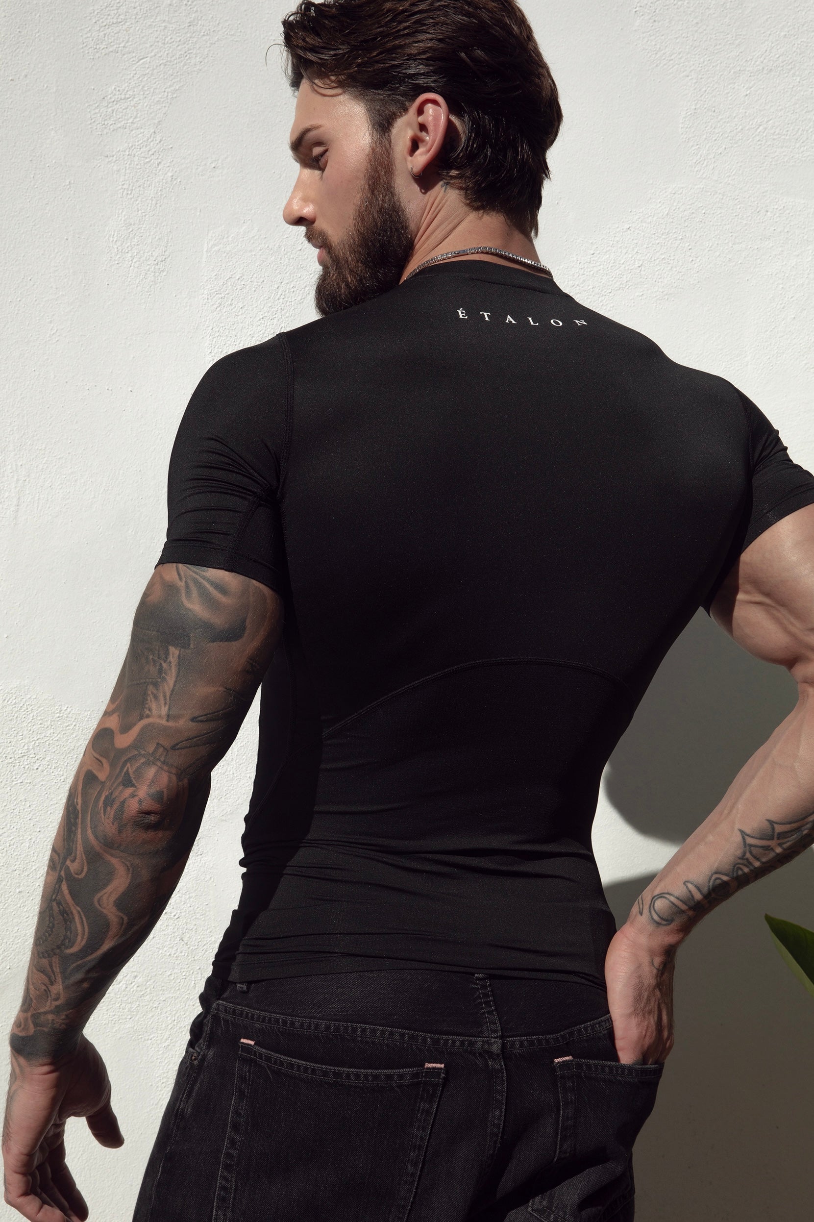 Etalon Signature Compression Shirt Black - men's compression top body-con fit, back view