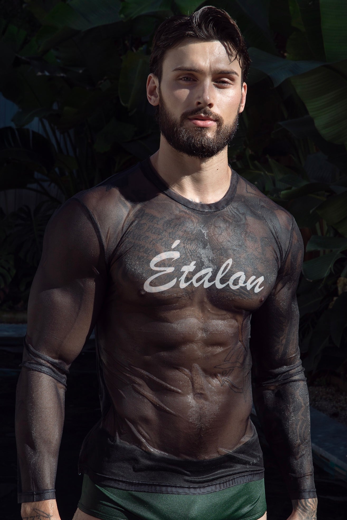 Etalon Signature Mesh Long Sleeve Black - men's sheer mesh shirt body-con fit, front view