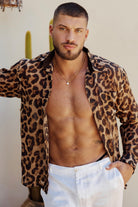 Etalon Leopard Print Chiffon Shirt - men's leopard print chiffon shirt, Cuban collar, front view