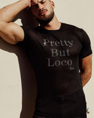 Etalon rhinestone slogan tee on model — festival styling