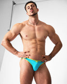 Teamm8 Flaunt Bikini Brief Aqua - GLIDE fabric brief in aqua, close-up detail view