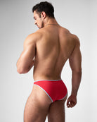 Teamm8 Flaunt Bikini Brief Cherry - GLIDE fabric bikini brief close-up detail, side view