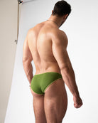 Teamm8 Flaunt Bikini Brief Eucalyptus - GLIDE fabric brief in eucalyptus green, close-up detail